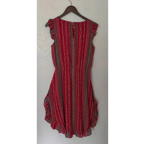 LOFT Floral Ditsy Red Cap Sleeve Midi Dress Casual Party Sz S Fit & Flare Ruffle - Picture 3 of 7